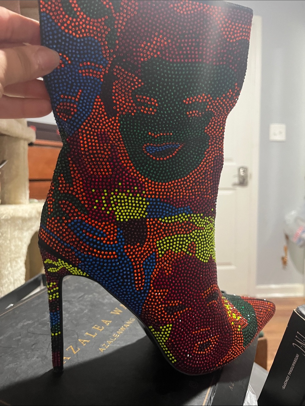 Multicolor Rhinestone Stiletto Ankle Boot